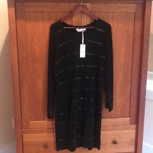 NWT vineyard vines black sequin sweater dress L
